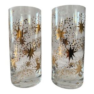 Vintage Atomic Starburst Gold Tumblers | Set of 2